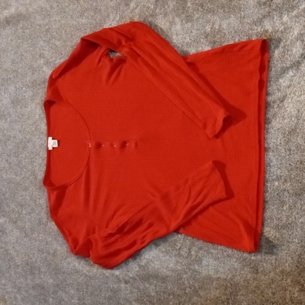 J. Crew Factory red textured button placket scoop neck top